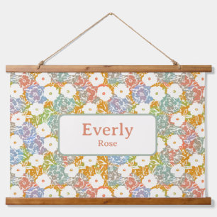 Farbenfrohe Individuelle Name mit Blumenmotiv Chic Wandteppich Mit Holzrahmen