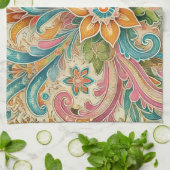 Farbenfrohe indonesische Batik-Blumen-Boho-Rustika Geschirrtuch (Gefaltet)
