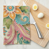 Farbenfrohe indonesische Batik-Blumen-Boho-Rustika Geschirrtuch (Viertel Falte)