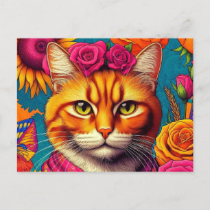 Farbenfrohe Ingwerkatze Postkarte! Postkarte