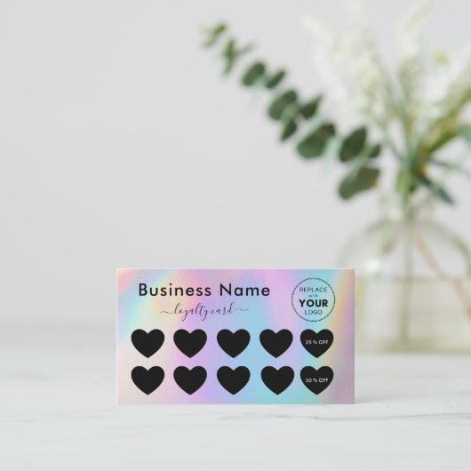 Farbenfrohe Iridescent und schwarze Herzen hinzufü Treuekarte (Stehend Vorderseite)