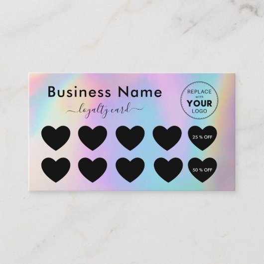 Farbenfrohe Iridescent und schwarze Herzen hinzufü Treuekarte (Vorderseite)