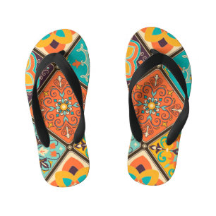 Farbenfrohe islamisch inspirierte Patchwork-Kachel Kinderbadesandalen