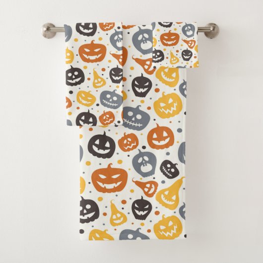 Farbenfrohe Jack-O'-Lantern-Gesichtsmuster Badhandtuch Set (Insitu)