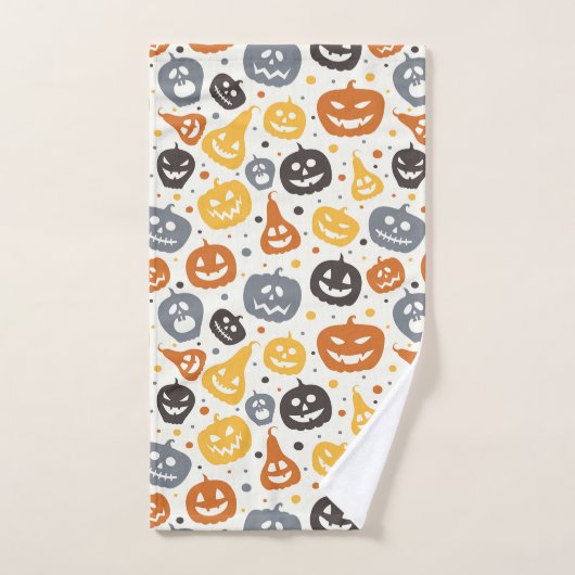Farbenfrohe Jack-O'-Lantern-Gesichtsmuster Badhandtuch Set (Handtuch)