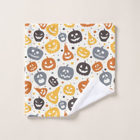 Farbenfrohe Jack-O'-Lantern-Gesichtsmuster Badhandtuch Set (Waschlappen)