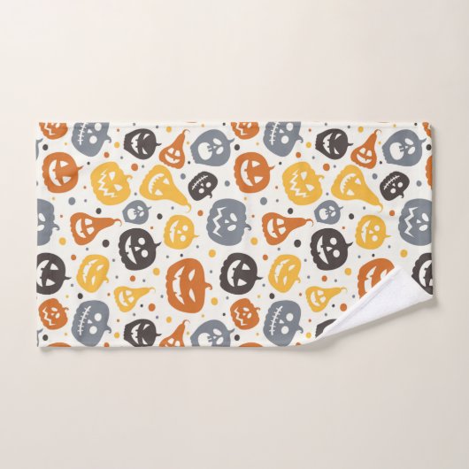 Farbenfrohe Jack-O'-Lantern-Gesichtsmuster Badhandtuch Set (Handtuch)