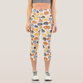 Farbenfrohe Jack-O'-Lantern-Gesichtsmuster Capri Leggings (Vorderseite)