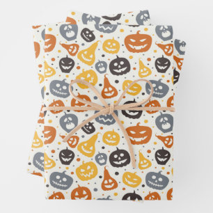 Farbenfrohe Jack-O'-Lantern-Gesichtsmuster Geschenkpapier Set