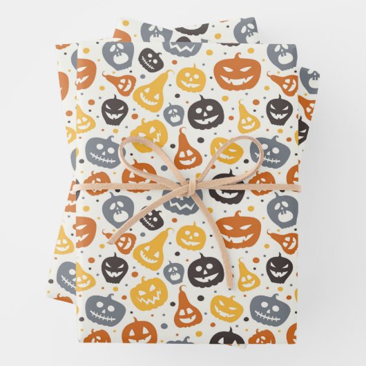 Farbenfrohe Jack-O'-Lantern-Gesichtsmuster Geschenkpapier Set (Beispiel)