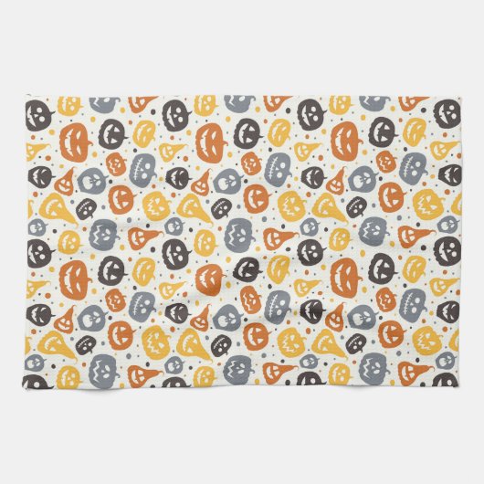 Farbenfrohe Jack-O'-Lantern-Gesichtsmuster Geschirrtuch (Horizontal)