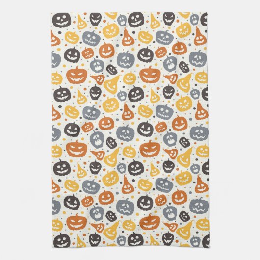 Farbenfrohe Jack-O'-Lantern-Gesichtsmuster Geschirrtuch (Vertikal)