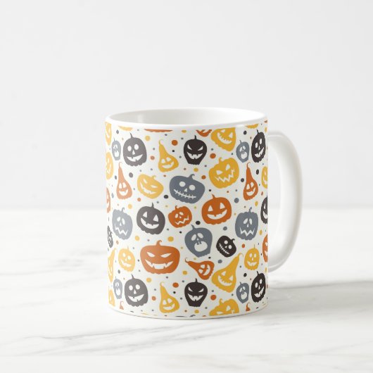 Farbenfrohe Jack-O'-Lantern-Gesichtsmuster Kaffeetasse (VorderseiteRechts)