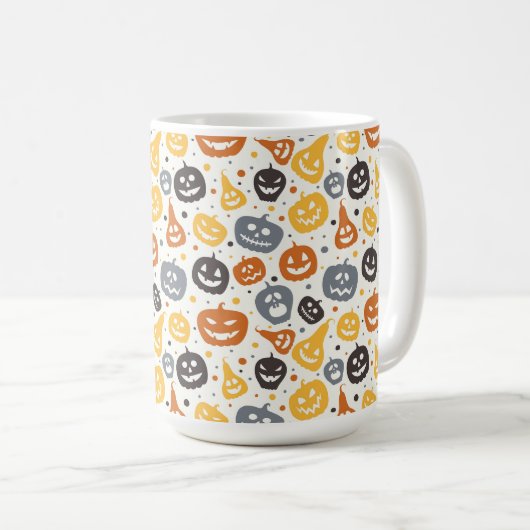 Farbenfrohe Jack-O'-Lantern-Gesichtsmuster Kaffeetasse (VorderseiteRechts)