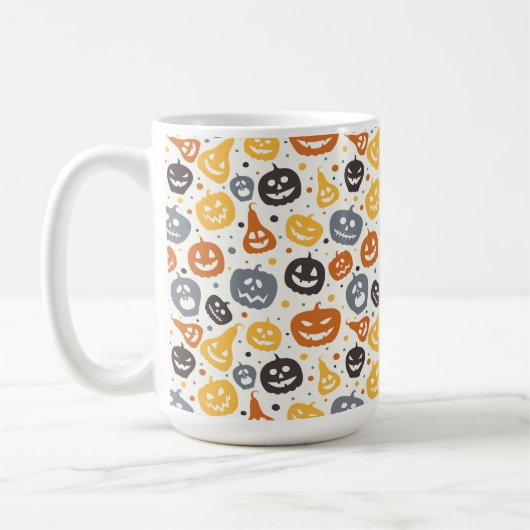 Farbenfrohe Jack-O'-Lantern-Gesichtsmuster Kaffeetasse (Links)