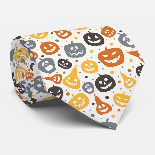 Farbenfrohe Jack-O'-Lantern-Gesichtsmuster Krawatte (Gerollt)