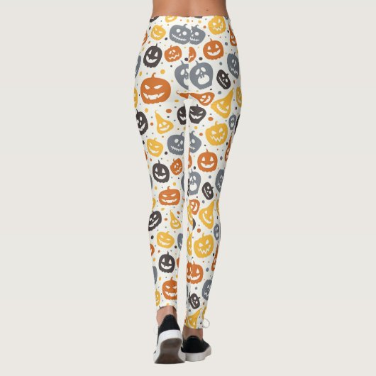 Farbenfrohe Jack-O'-Lantern-Gesichtsmuster Leggings (Rückseite)