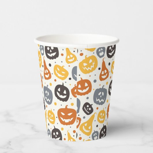 Farbenfrohe Jack-O'-Lantern-Gesichtsmuster Pappbecher (Rechts)