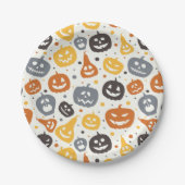 Farbenfrohe Jack-O'-Lantern-Gesichtsmuster Pappteller (Vorderseite)