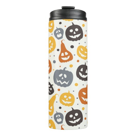 Farbenfrohe Jack-O'-Lantern-Gesichtsmuster Thermosbecher (Vorderseite)