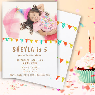Farbenfrohe Jagdfahne Girl Birthday Party Foto Einladung