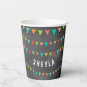 Farbenfrohe Jagdfahnen Kindergeburtstag Pappbecher (Rückseite)