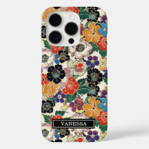 Farbenfrohe japanische Blumen monogrammiert