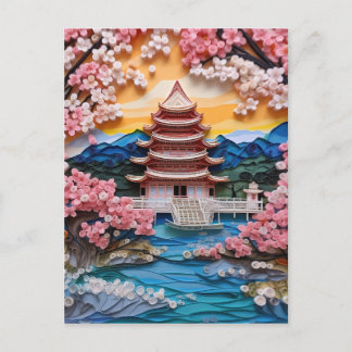 Farbenfrohe japanische Landschaft Feiertagspostkarte