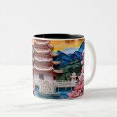 Farbenfrohe japanische Landschaft Zweifarbige Tasse (VorderseiteRechts)