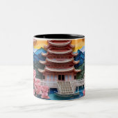 Farbenfrohe japanische Landschaft Zweifarbige Tasse (Mittel)