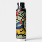Farbenfrohe japanische Watercolor Natur Szene Vöge Trinkflasche (Links)
