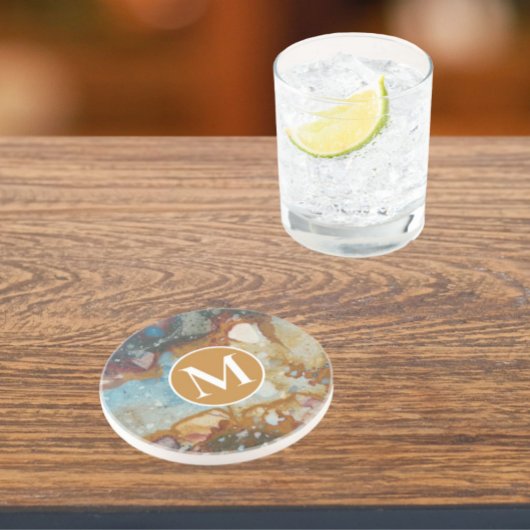 Farbenfrohe Jasper Stone Muster Monogram Getränkeuntersetzer