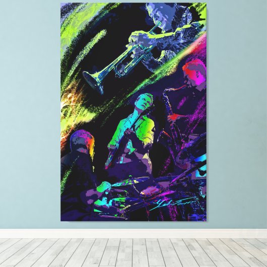 Farbenfrohe Jazz Leinwanddruck (Insitu (Holzboden))