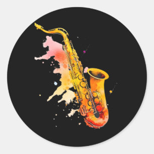 Farbenfrohe Jazz Saxophon Player Runder Aufkleber