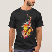 Farbenfrohe Jazz Saxophon Player T-Shirt (Vorderseite)