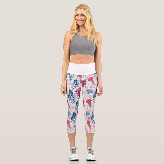Farbenfrohe Jelly-Fische Capri Leggings (Vorderseite)