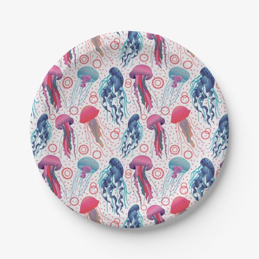 Farbenfrohe Jelly-Fische Pappteller (Vorderseite)