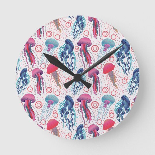 Farbenfrohe Jelly-Fische Runde Wanduhr (Vorderseite)