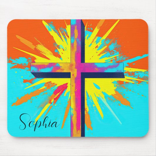 Farbenfrohe Jesus kreuzen Jesus Illustration Custo Mousepad (Vorne)