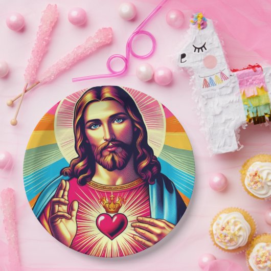 Farbenfrohe Jesus Papier Teller! Pappteller (Party)