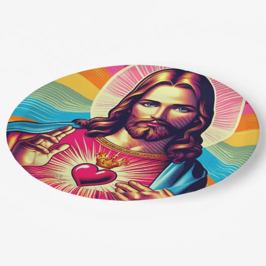 Farbenfrohe Jesus Papier Teller! Pappteller (Schrägansicht)