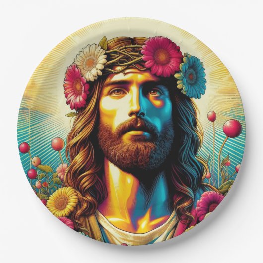 Farbenfrohe Jesus Papier Teller! Pappteller (Vorderseite)