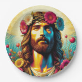 Farbenfrohe Jesus-Papierteller! Pappteller (Vorderseite)