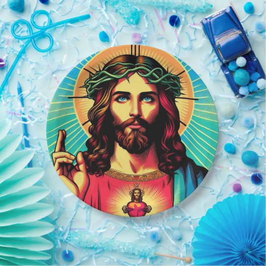 Farbenfrohe Jesus Papiertüte! Pappteller (Party)