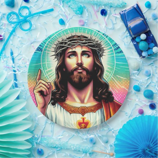 Farbenfrohe Jesus Papiertüte! Pappteller (Party)