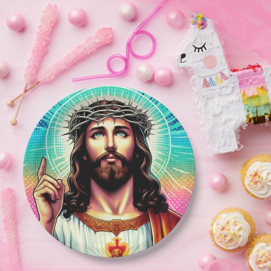 Farbenfrohe Jesus Papiertüte! Pappteller (Party)