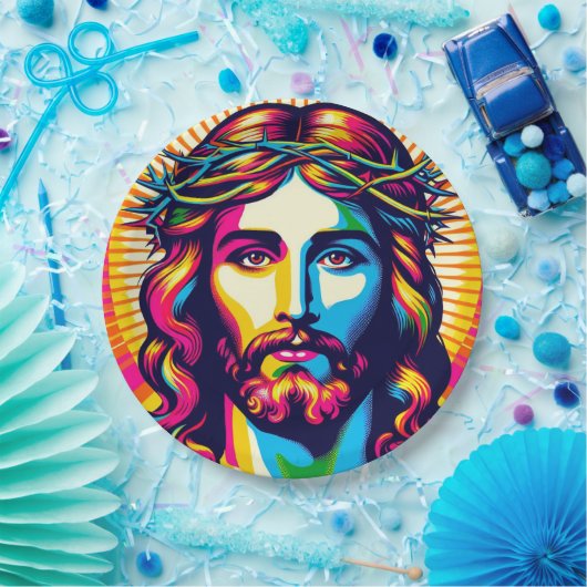 Farbenfrohe Jesus Papiertüte! Pappteller (Party)