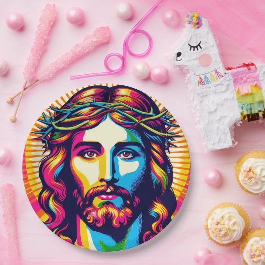 Farbenfrohe Jesus Papiertüte! Pappteller (Party)