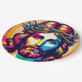 Farbenfrohe Jesus Papiertüte! Pappteller (Schrägansicht)