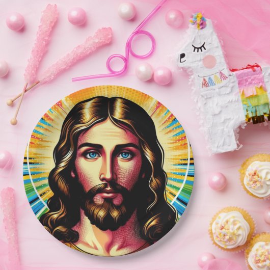 Farbenfrohe Jesus Papiertüte! Pappteller (Party)